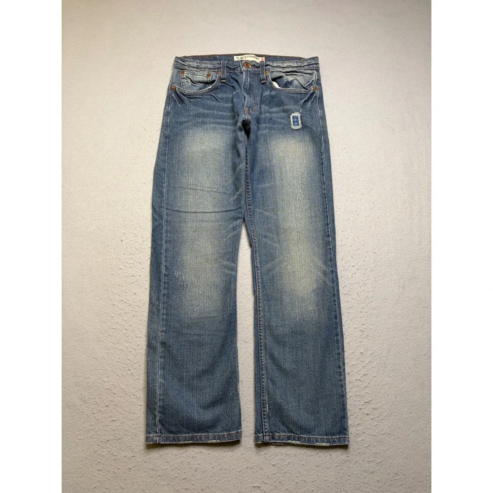 Levis 514 Slim Straight Jeans Mens 32x30 Blue Denim Y2K Distressed Stained